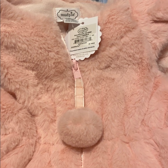 Mud Pie 12-18m NWT pink cinched faux fur vest minky soft pom pom flutter sleeves - Picture 3 of 3